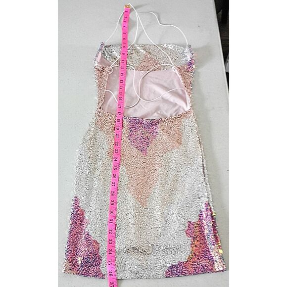 Windsor Pink Sequin Mini Dress – Criss Cross Back – Junior’s Size Small - Picture 3 of 14
